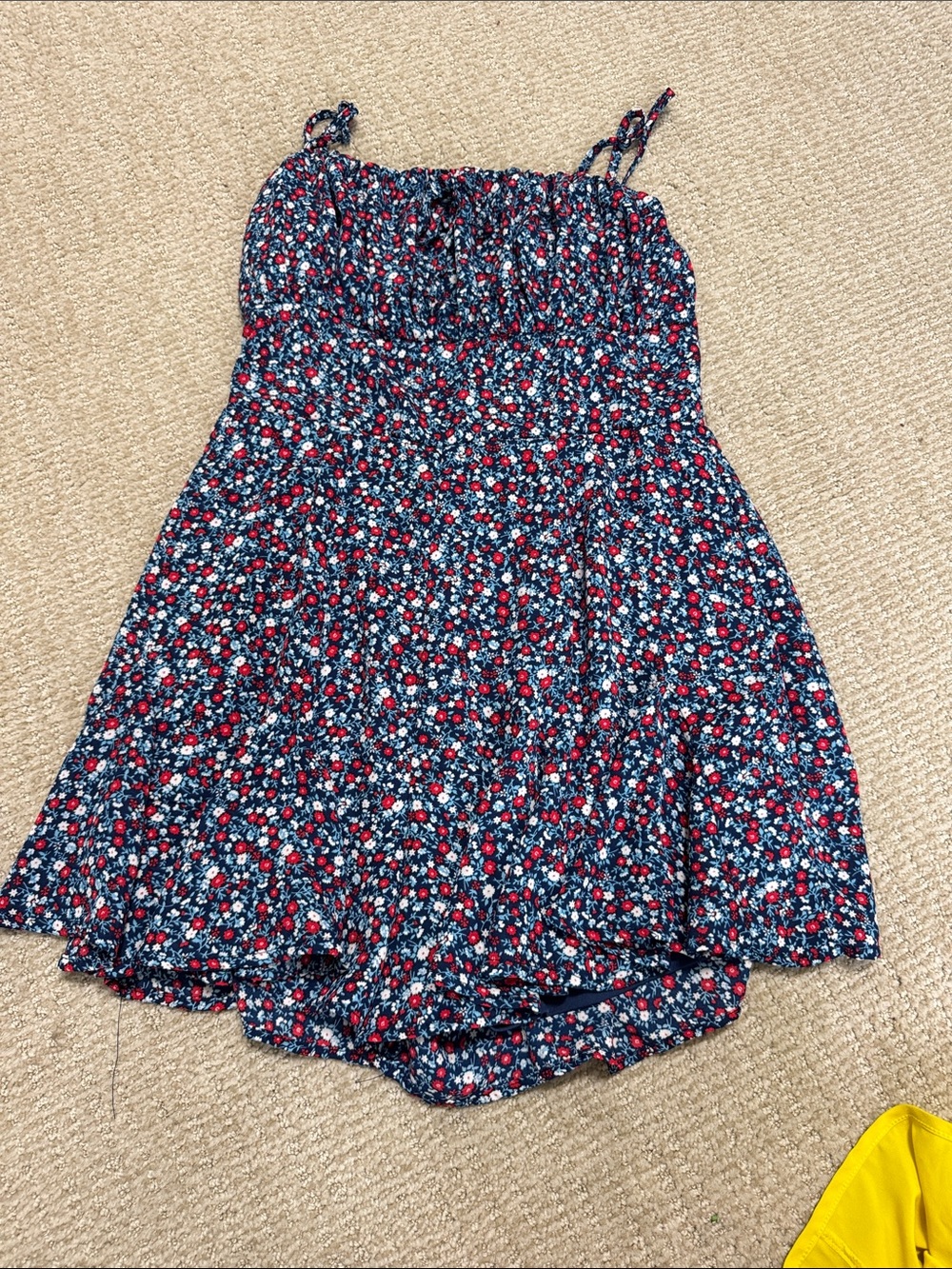 Navy Floral Smocked Romper with Red & White Flowers